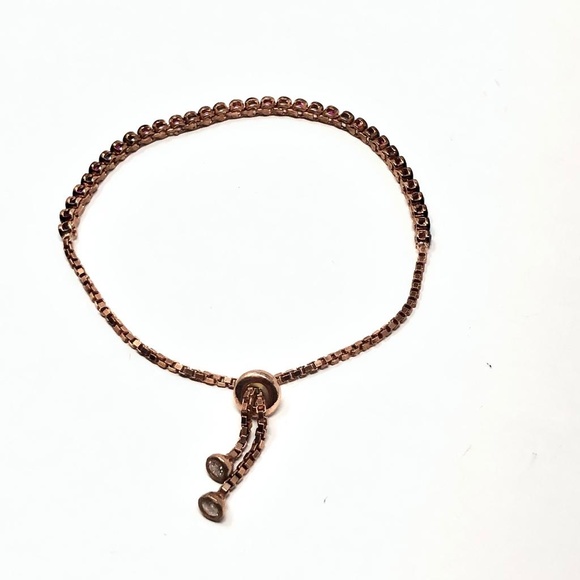 925 Silver Rose-tone CZ Adjustable Women Bracelet - Picture 3 of 5